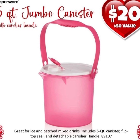 Tupperware Other - Tupperware Pink 5 Qt. Canister with Handle